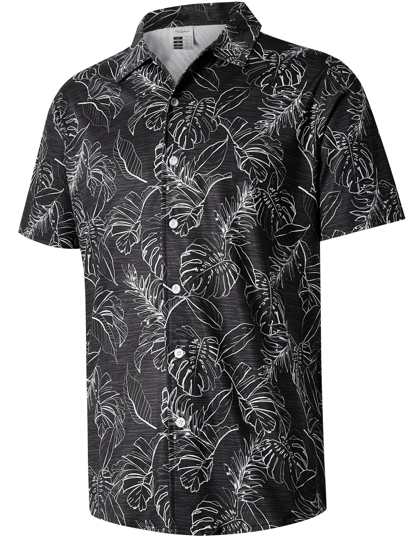 ELETOP Mens Hawaiian Shirt Summer Stretch Short Sleeve Tropical Beach Button Down Casual Shirt M032 Palm Leaf Black XXL