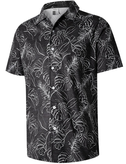 ELETOP Mens Hawaiian Shirt Summer Stretch Short Sleeve Tropical Beach Button Down Casual Shirt M032 Palm Leaf Black XXL