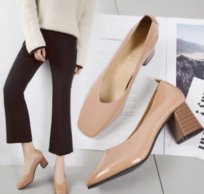 Korean Style Chunky Heel Women's Flats (Versatile Work Shoes)