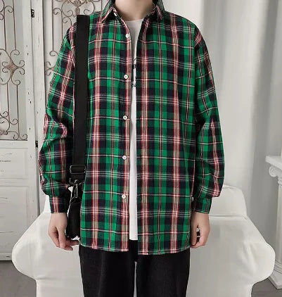 Men's Long Sleeve Plaid Shirt - Casual Loose Fit