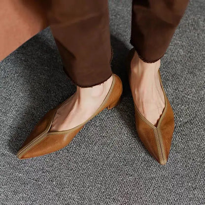 2023 Spring Vintage Leather High-Heel Shoes for Women