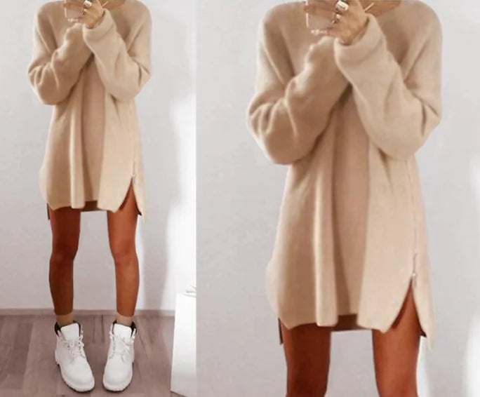 Casual Loose Zipper Sweater and Sweater Dress