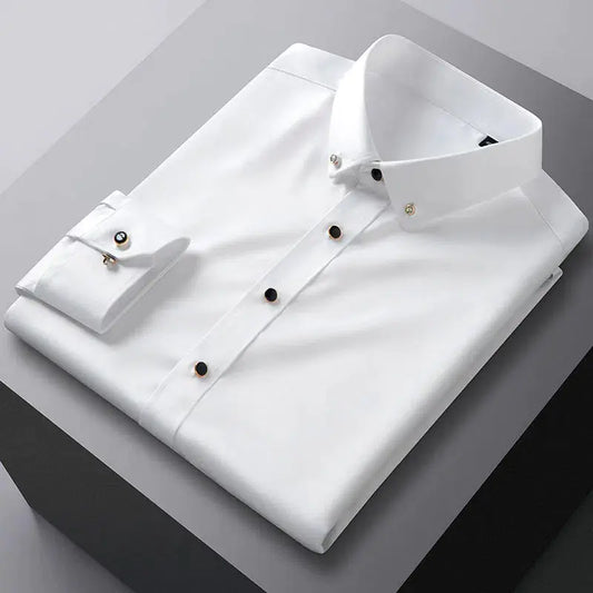 Men's Long Sleeve Business Casual Shirt with Diamond Buttons