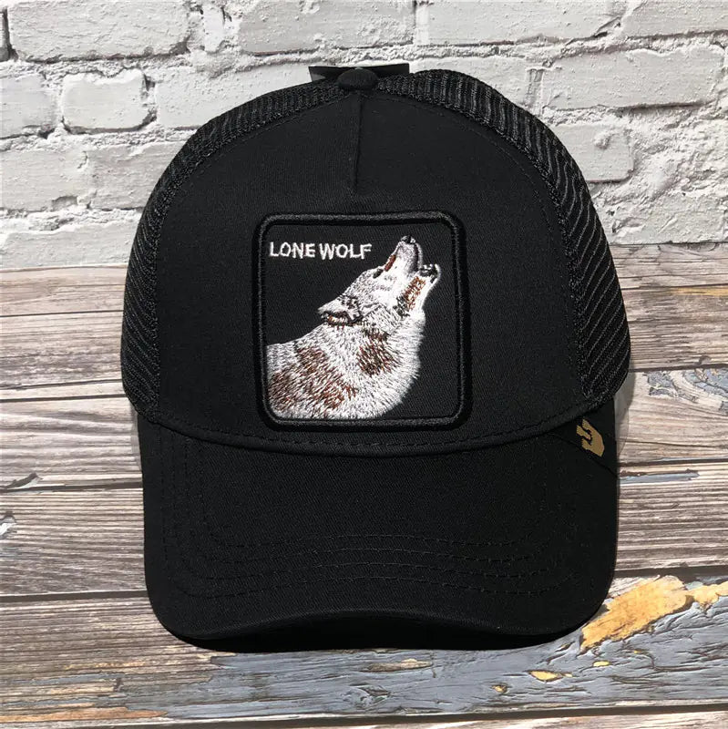 Wolf Embroidered Baseball Cap with Mesh Design