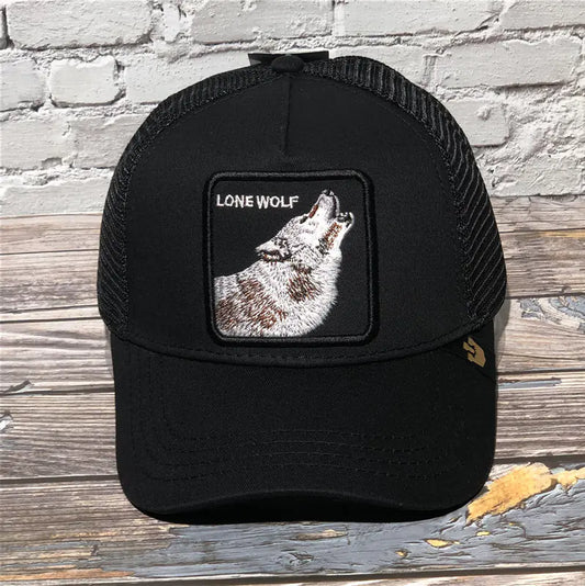 Wolf Embroidered Baseball Cap with Mesh Design