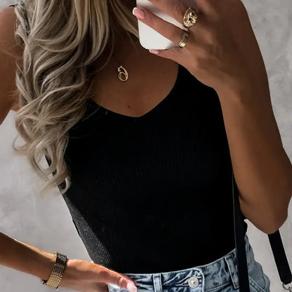 V-Neck Ice Silk Sleeveless Tank Top for Women