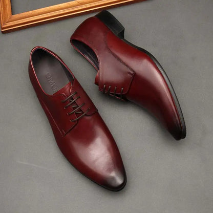 Pointed Toe Lace-Up Black Leather Shoes for Men