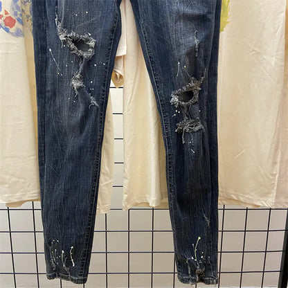 Slim Destruction Jeans for Men and Women with Paint Splash