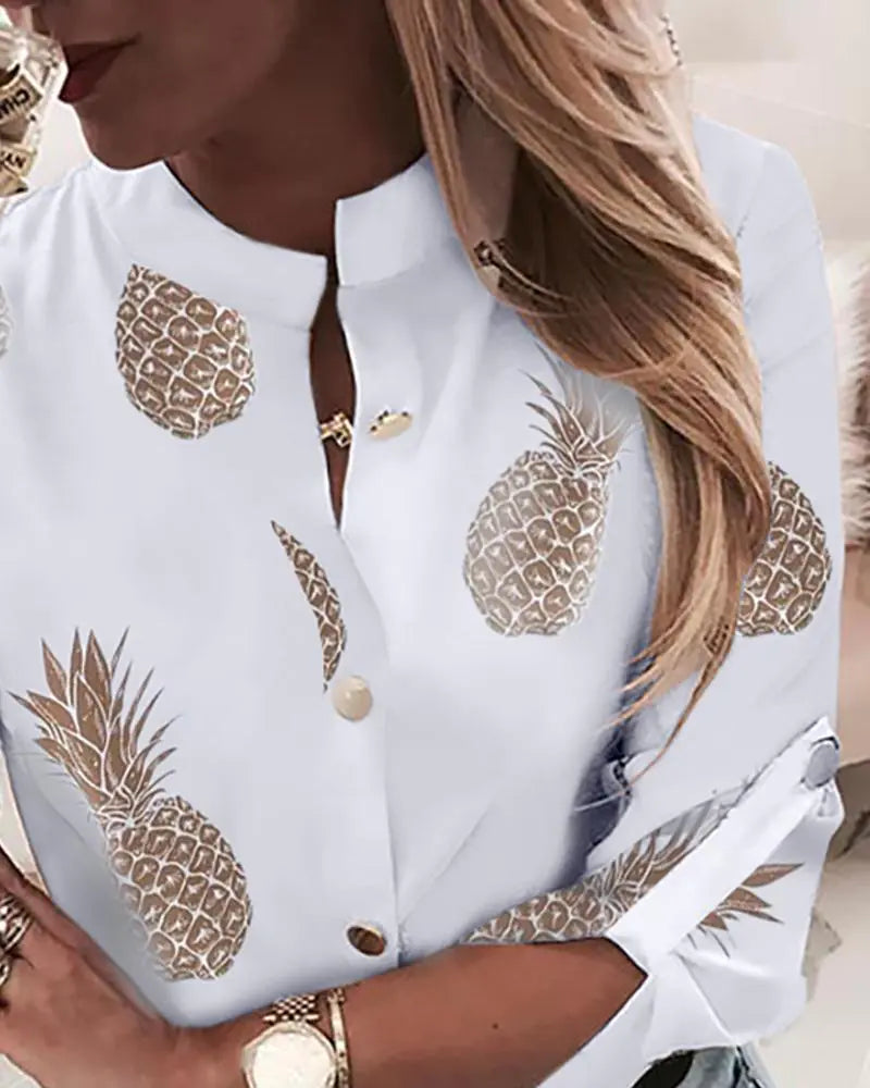2019 Women's Casual V-Neck Pineapple Print Shirt