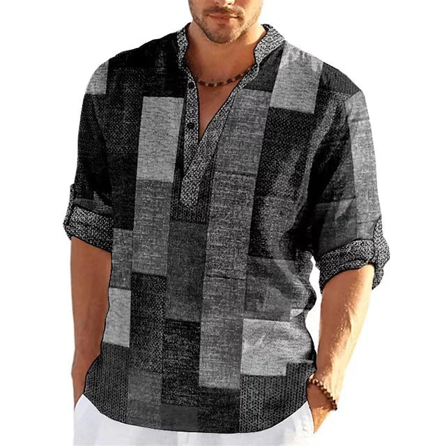 Spring & Autumn 3D Printed Stand Collar Men's Casual Shirt