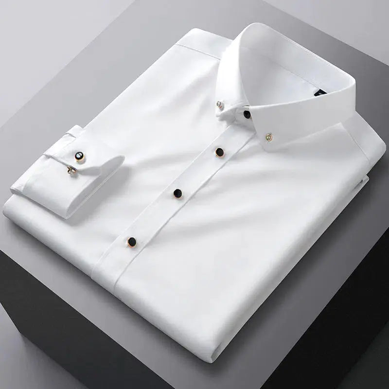 Men's Long Sleeve Business Casual Shirt with Diamond Buttons