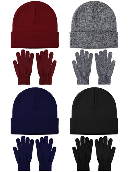 Glooarm 8 Pack Winter Hat and Gloves Set for Men Women Warm Beanies Knit Gloves Unisex Warm Sets