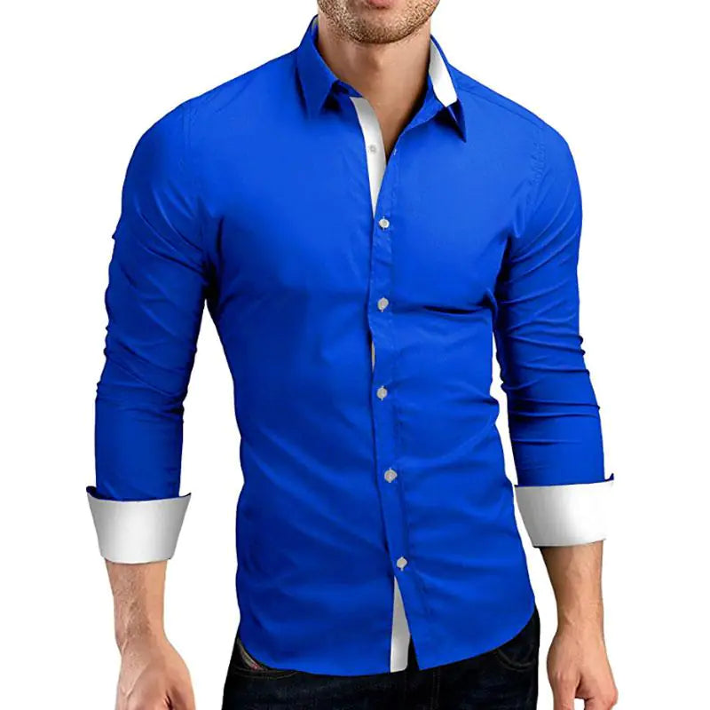 Men's Long Sleeve Casual Shirt in Solid Color (Plus Size)