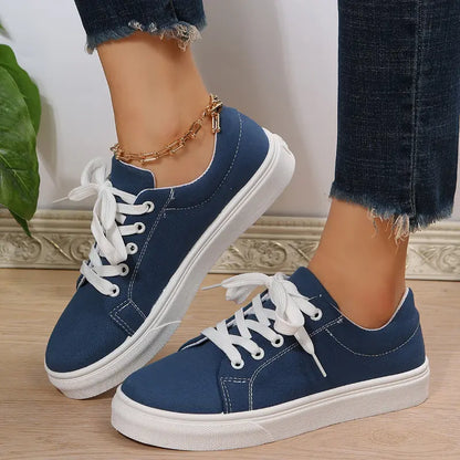 Casual Lace-up Canvas Shoes for Women - Flat Style