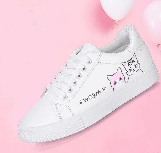 Flat Shoes, Cat Shoes, White Sneakers