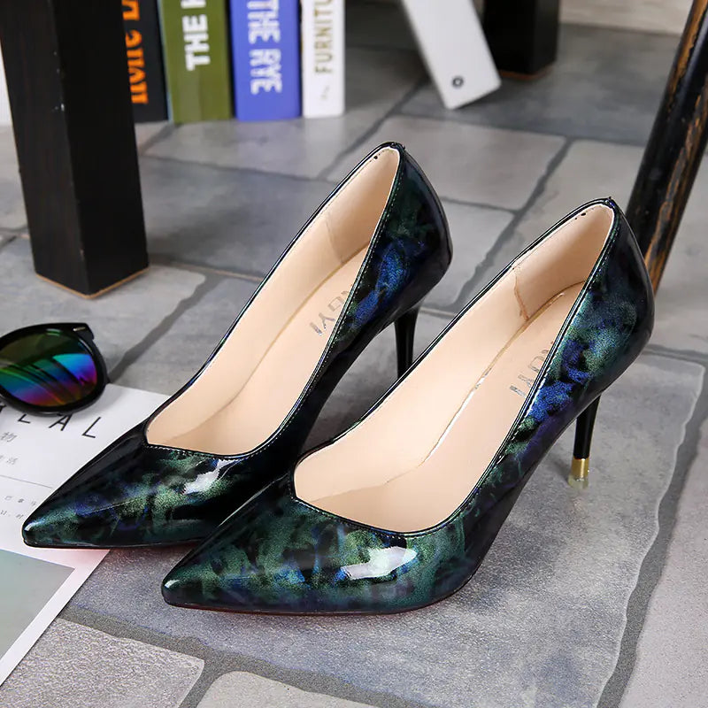 Patent Leather Pointed High Heel Shoes for Women