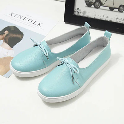 Genuine Leather Lace-Up Casual Flat Shoes for Women