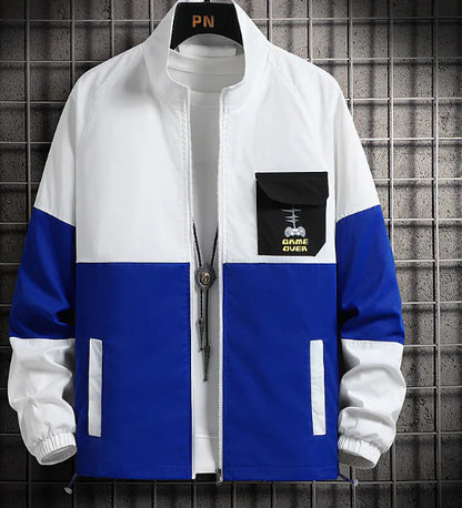 Men's Casual Color Block Jacket with Dog Print