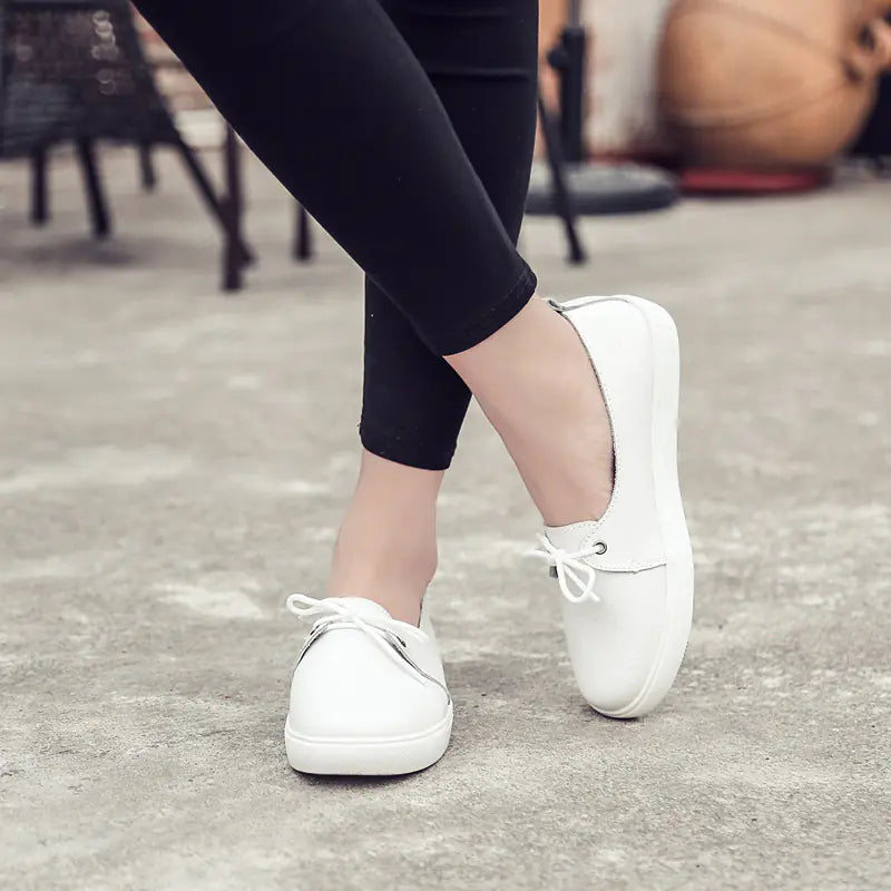 Genuine Leather Lace-Up Casual Flat Shoes for Women