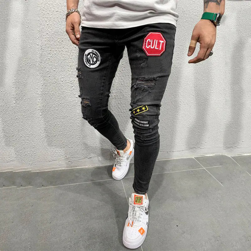 Embroidered Ripped Jeans