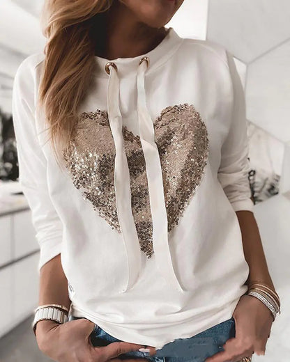 Casual Long-Sleeved Sweater with Sequin Patch for Women