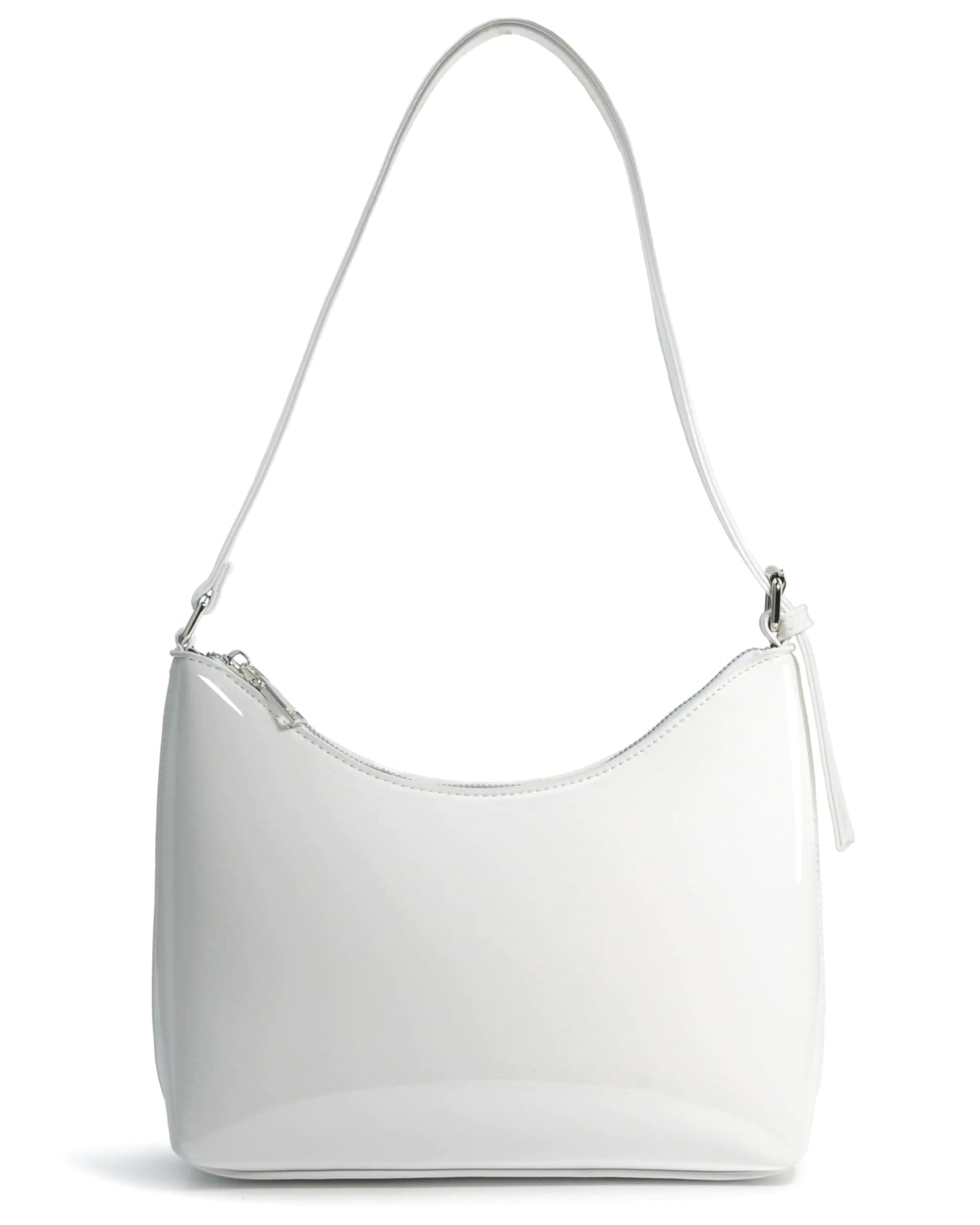 HOXIS Minimalist Faux Patent Leather Shoulder Bag Shiny Women Purse Y2K Style (White)