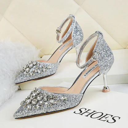 European American Rhinestone High Heels - Pointed Toe