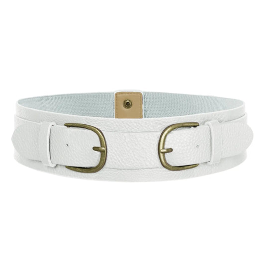 Belle Poque Women Vintage Leather Belt Elastic Fashion Wide Belts Stretchy Belt for Dress Jeans (White L)
