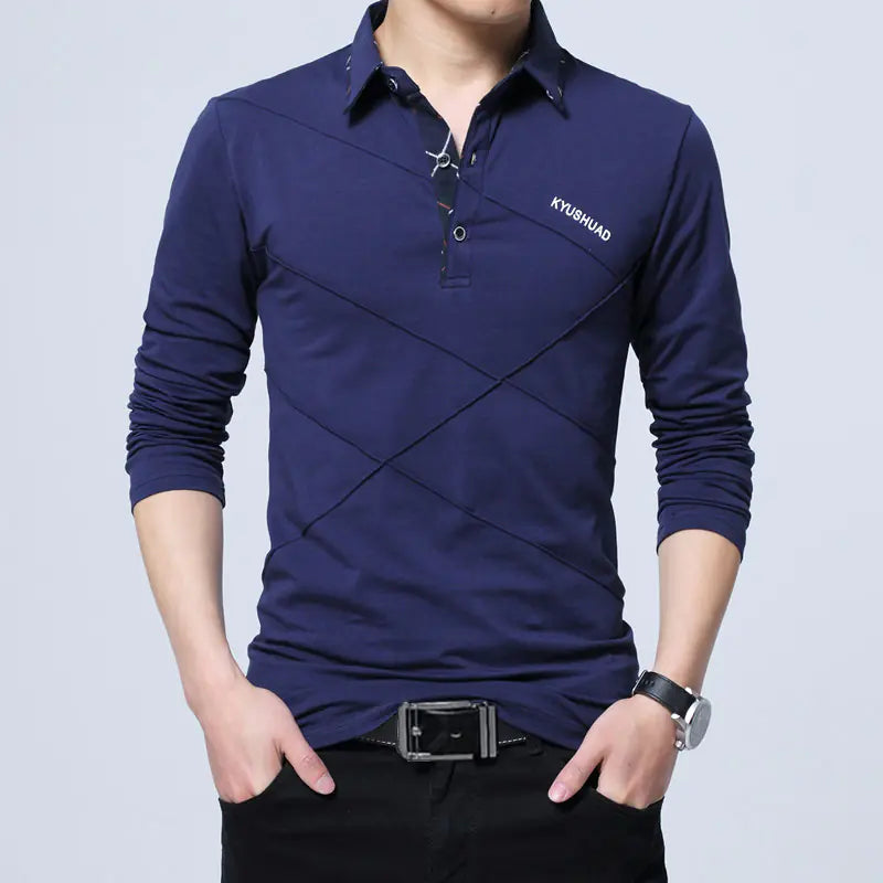 Men's Casual Long Sleeve Polo Shirt