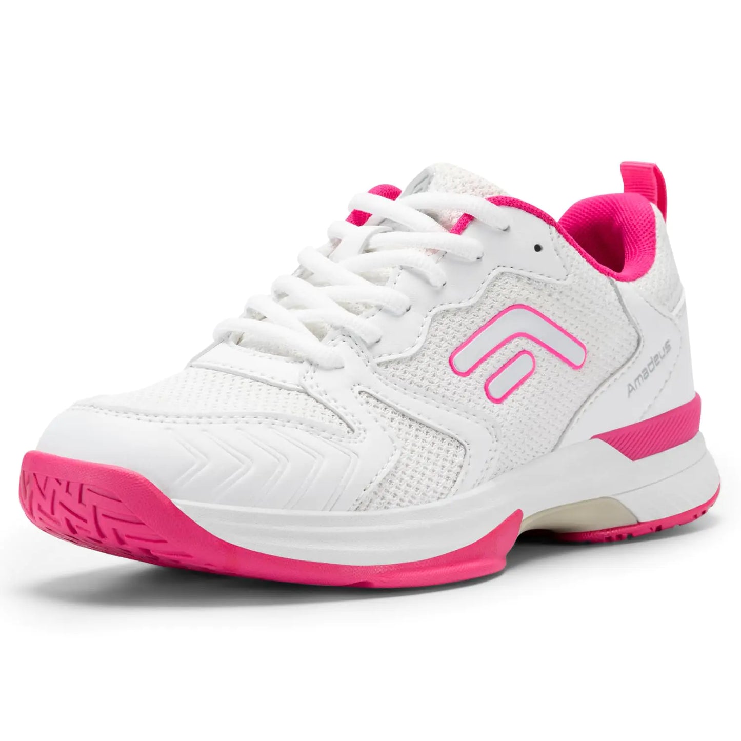 FitVille Wide Pickleball Shoes for Women Outdoor Court Lightweight Tennis Shoes Womens Ultra Cushioning Court Shoes with Arch Support & Wide Toe Box White/Neon Pink