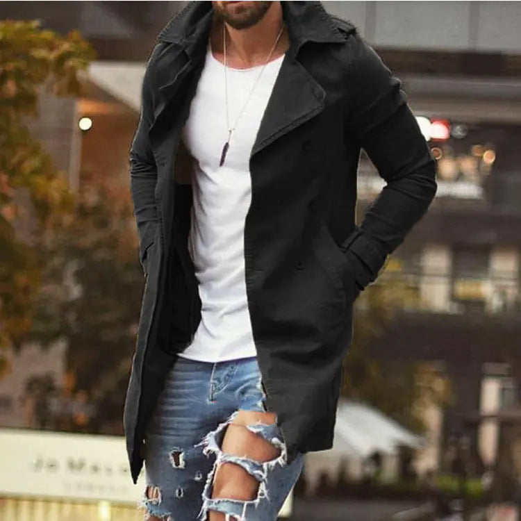 Men's Mid-Length Slim Fit Windbreaker Casual Jacket