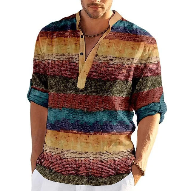 Spring & Autumn 3D Printed Stand Collar Men's Casual Shirt