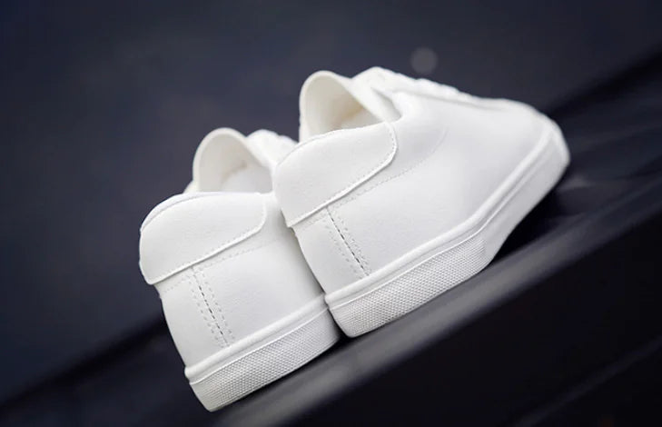 Lace-Up White Sneakers, Flat Canvas Casual Shoes for Women