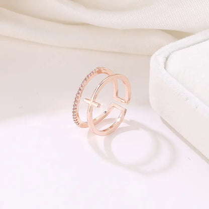 Rose Gold Cross Layered Open Ring with Gold Plating