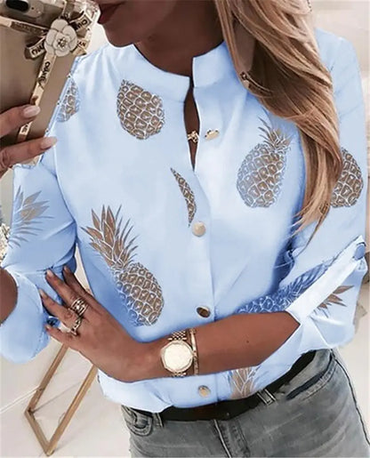 2019 Women's Casual V-Neck Pineapple Print Shirt