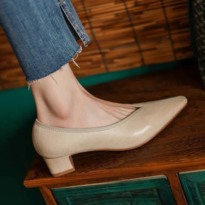 2023 Spring Vintage Leather High-Heel Shoes for Women