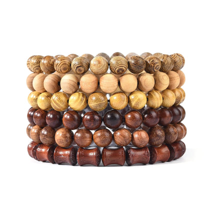 EGOINA Wooden Beaded Bracelet Multi-Layered Stretch Bracelet for Men and Women Elastic Bracelet 6pcs
