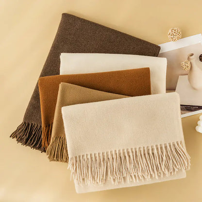 Autumn Winter Tassel Faux Cashmere Scarf for Women