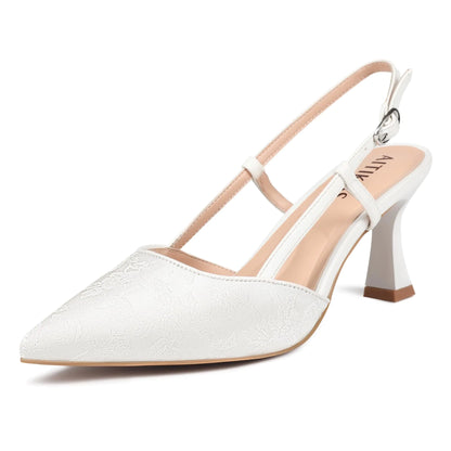 Aitikiss Slingback Heels for Women Pointed Closed Toe Womens White Slingback Kitten Heels Pumps Dress Shoes for Women