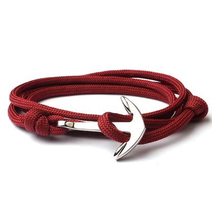 LPYO Boat Anchor Bracelet for Women Men Personalized Nautical Multi-layer Bracelet Vintage Handmade Adjustable Braided Rope Bracelet (red)
