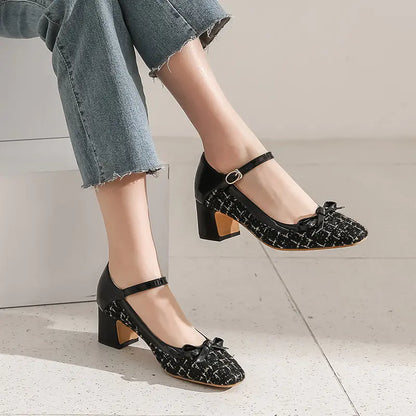 Spring 2020 Fashion Chunky Heel Square-Toe Flats