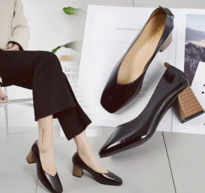 Korean Style Chunky Heel Women's Flats (Versatile Work Shoes)