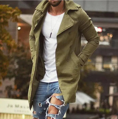 Men's Mid-Length Slim Fit Windbreaker Casual Jacket