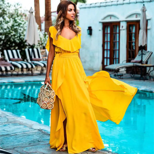 Casual Beach Maxi Dress - Stylish Yellow Tank Dress