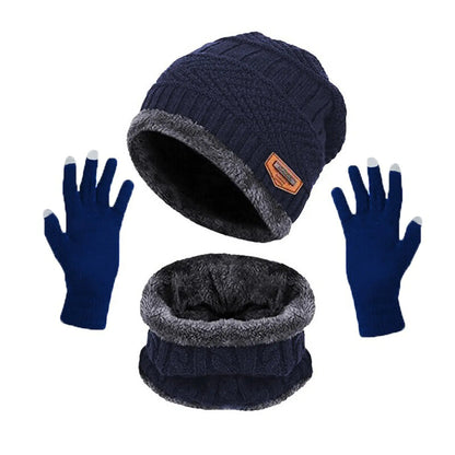 3Pcs Set Fashion Knitted Winter Hats with Gloves