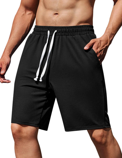 COOFANDY Mens Black Shorts 9" Exercise Shorts Elastic Waist Knit Shorts with Pockets Black XL