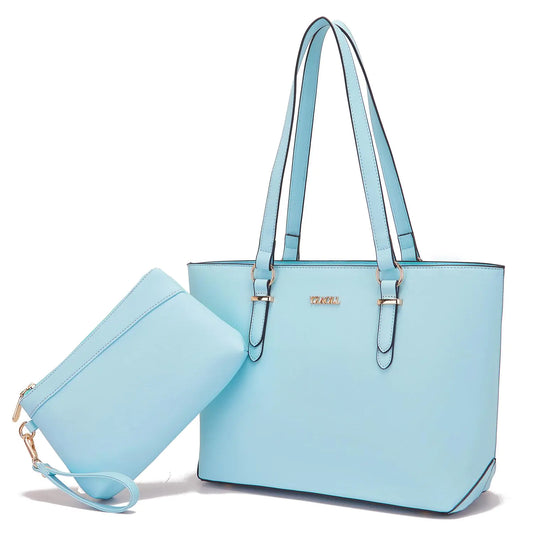 Handbags for Women Shoulder Bags Tote Satchel With Matching Wrist Bag 2pcs Purse Set WaterBlue