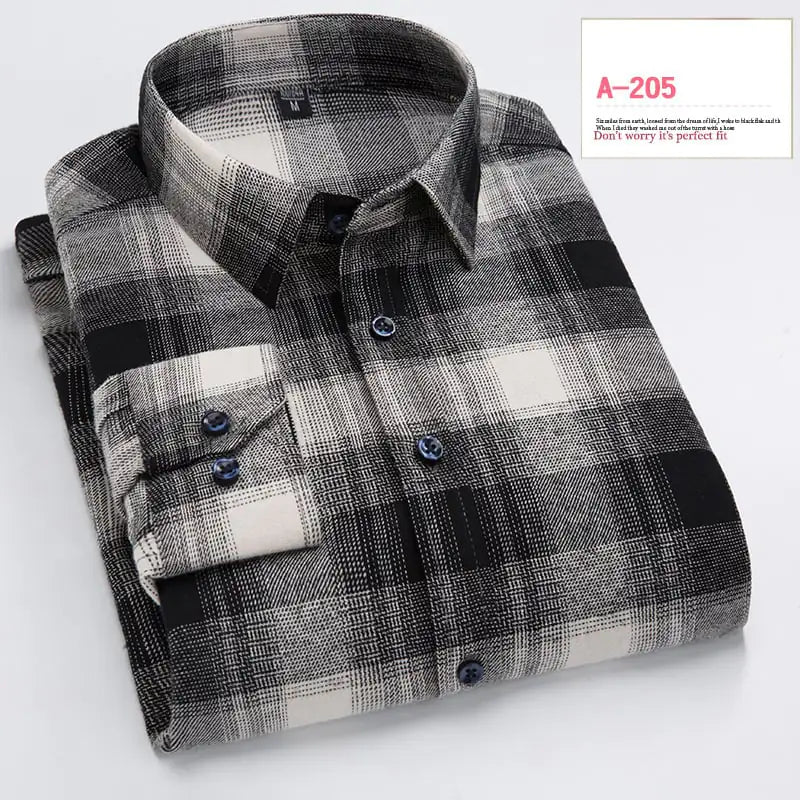 Casual Long-sleeved Plaid Brushed Shirt