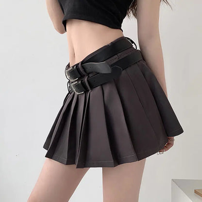 Pleated Double Waistband Short Skirt with Lining