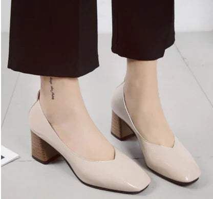 Korean Style Chunky Heel Women's Flats (Versatile Work Shoes)